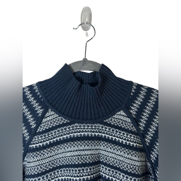 Cyrus Women’s Sweater Large Blue Striped Knit Long Sleeve Mock Neck Pullover - Picture 4 of 8